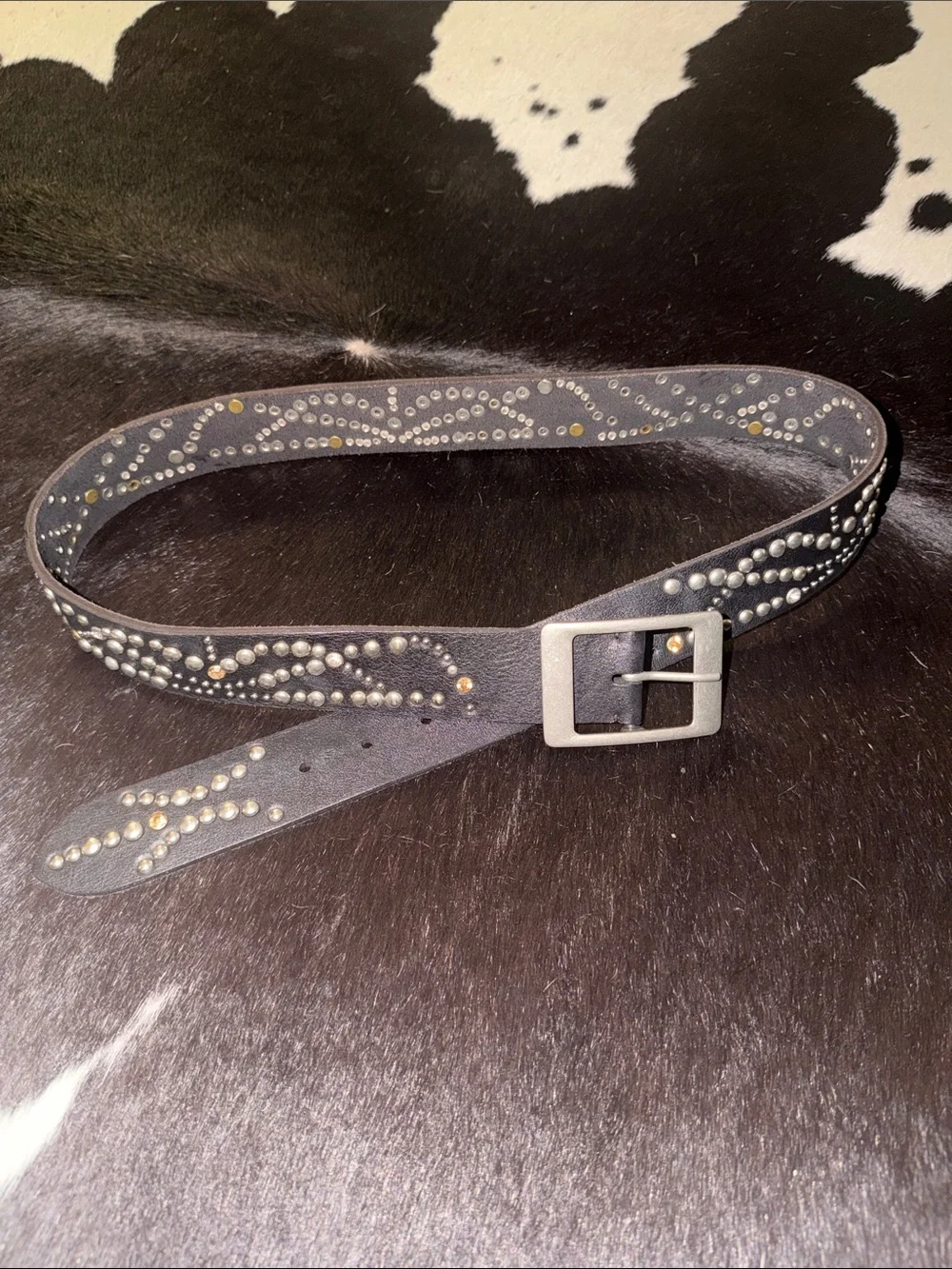 Free People Black Leather Silver Studded and Rhinestone Belt